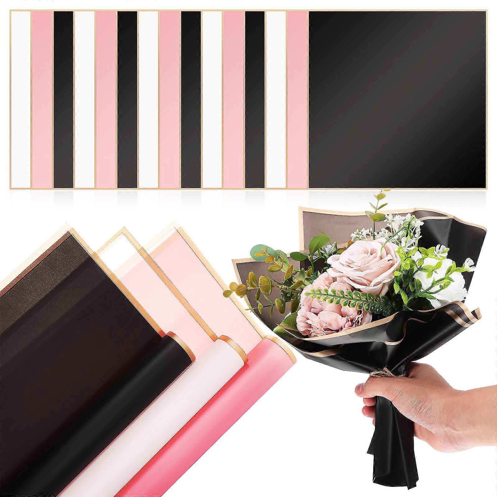 Floral Bouquet Wrapping Paper with Gold Border – 60 Sheets for Weddings, Birthdays, DIY Crafts, Packaging, White