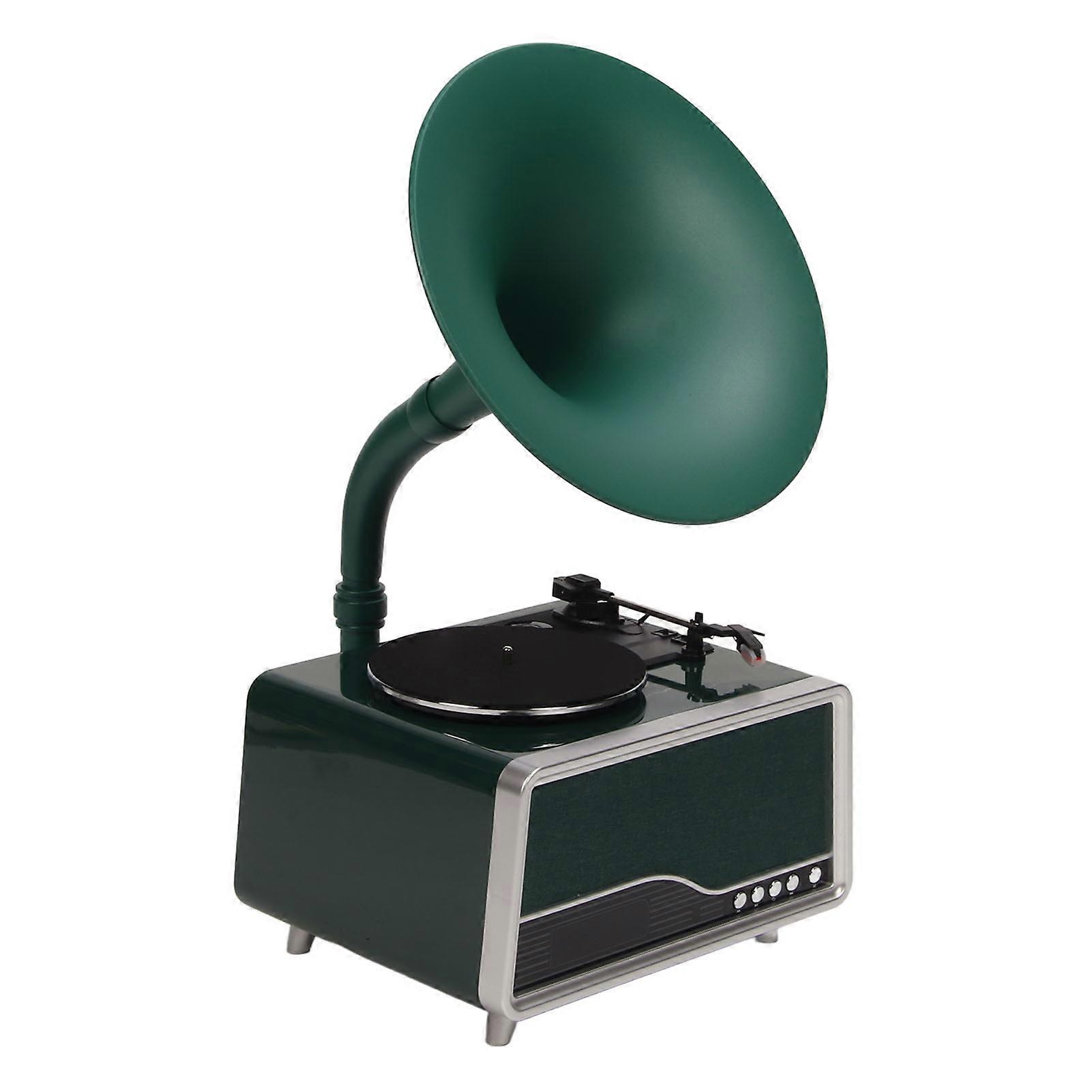 Vintage Gramophone Bluetooth Speaker - USB, FM Radio, Remote Control, Vinyl Record Player