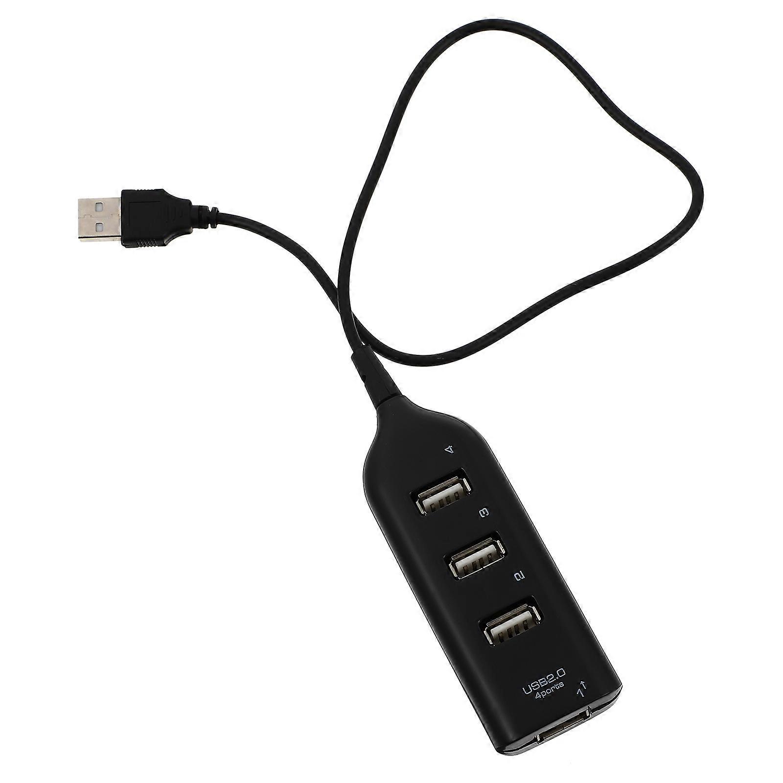 Portable USB 2.0 Hub for Computer Use with 4 Ports ABS Black Lightweight Easy Plug and Play 1Pc