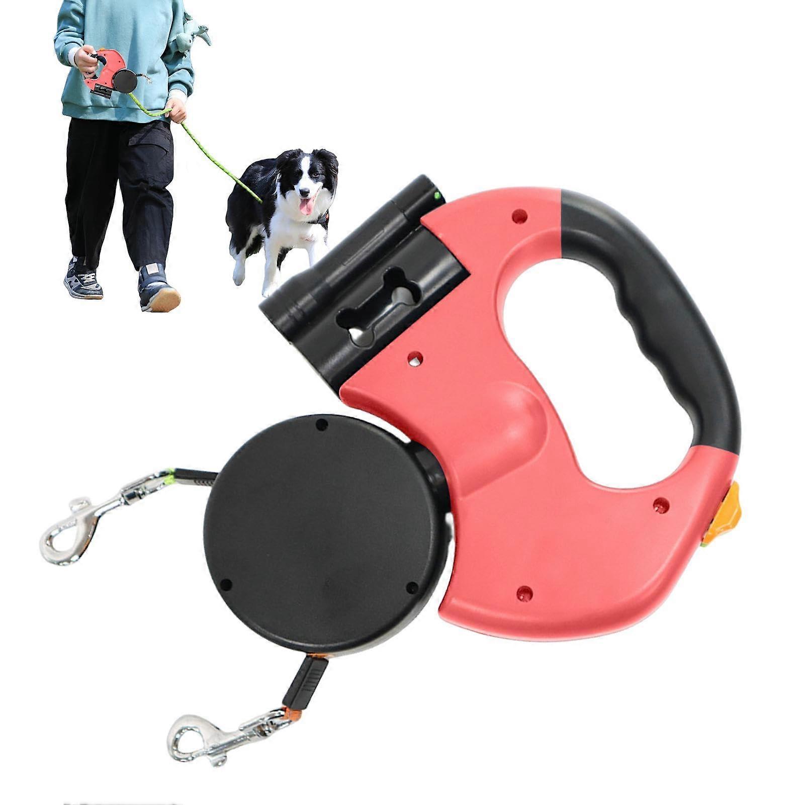 Retractable Dog Lead, 360-Degree Rotatable Design, Wear-Resistant Cord, Portable for Night Walking, Hiking, Travel, Red, 20x19x4cm