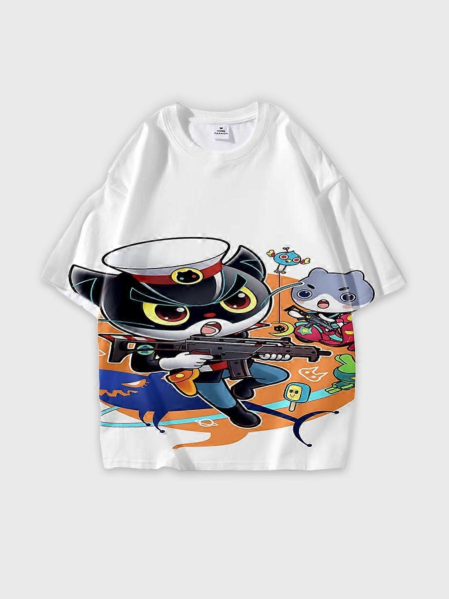 T-shirt girocollo Cartoon Pattern manica corta sciolta C1952