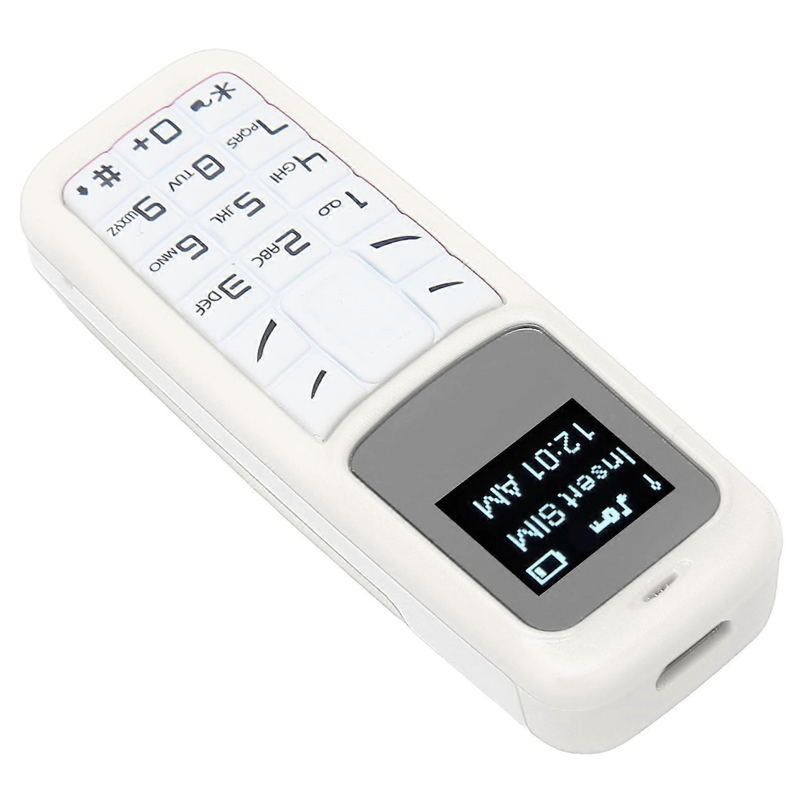 Mini Mobile Cell Phone Small Mobile Phone Bluetooth Headset Dialer with Ear Hook Support SIM 0.66inch White 