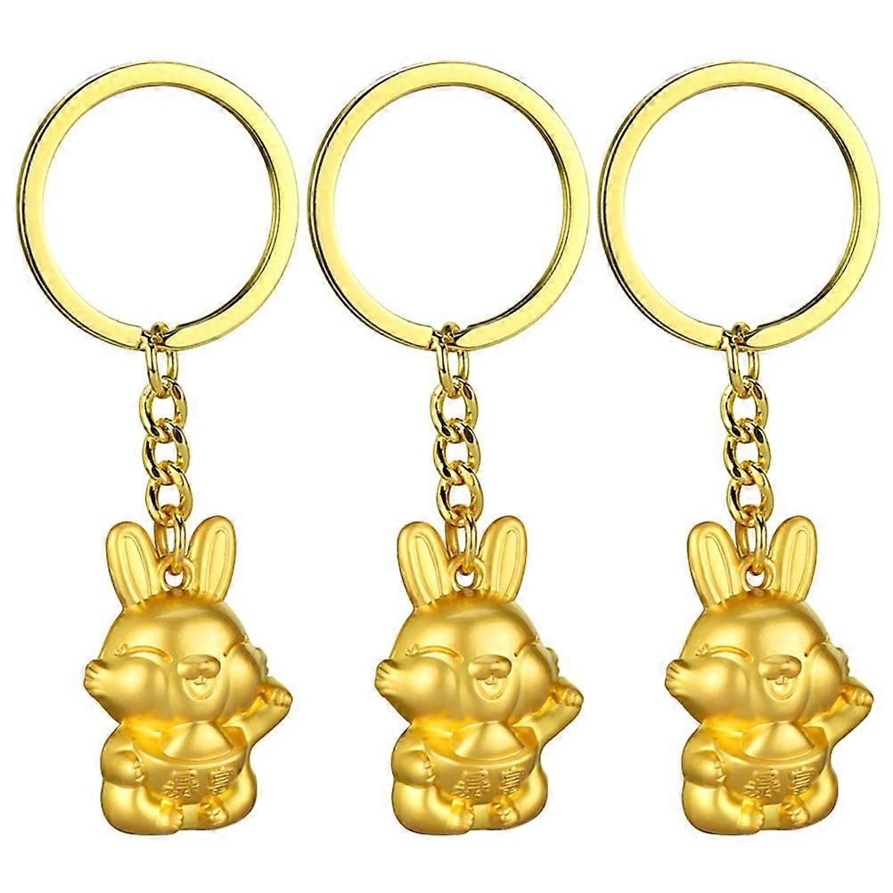 Zodiac Rabbit Keychain Lucky Bunny Charms Made of Zinc Alloy Golden Color for Daily Use 3pcs