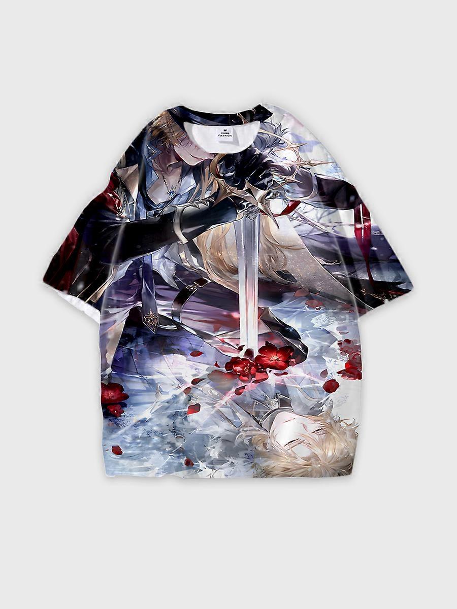 T-shirt round neck Role Pattern loose short sleeve E3594