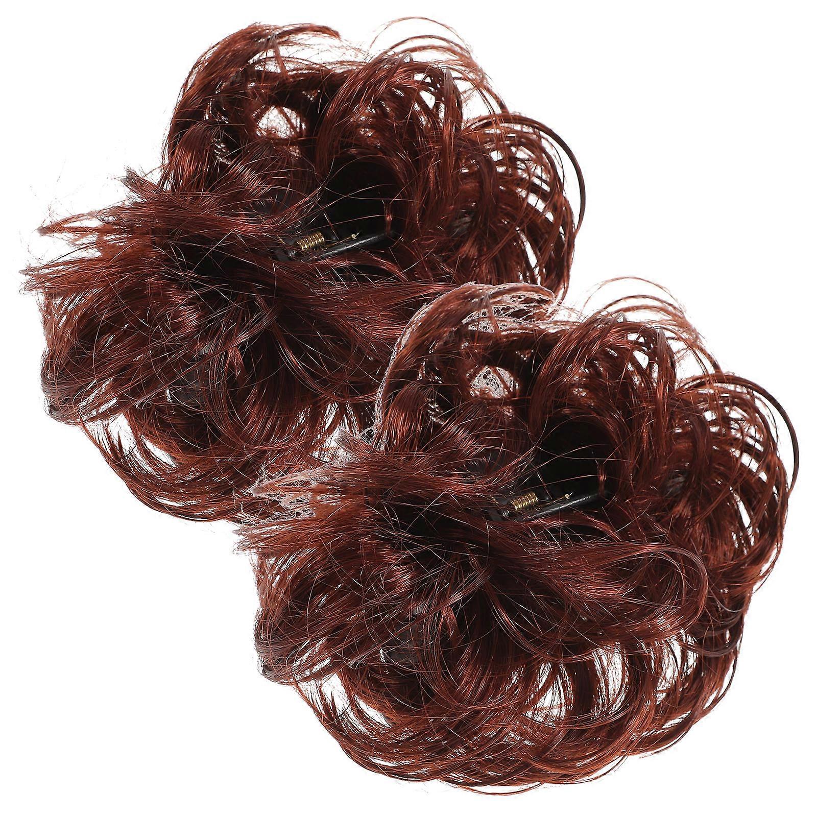Durable Claw Clip Hair Bun Piece for Women in Dark Red Color Curly and Fluffy 2 Pieces
