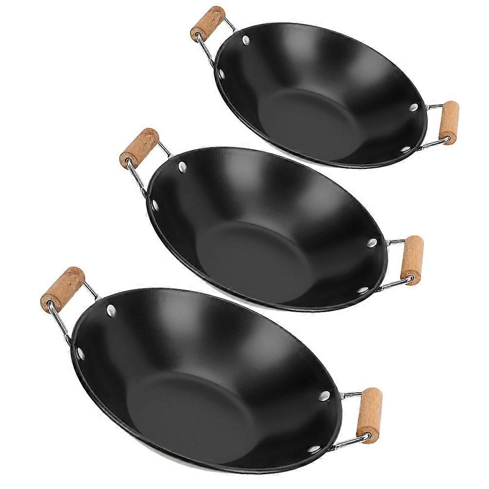 Metal Cooking Pot with Wooden Handle for Home Use Black 3pcs Small Size