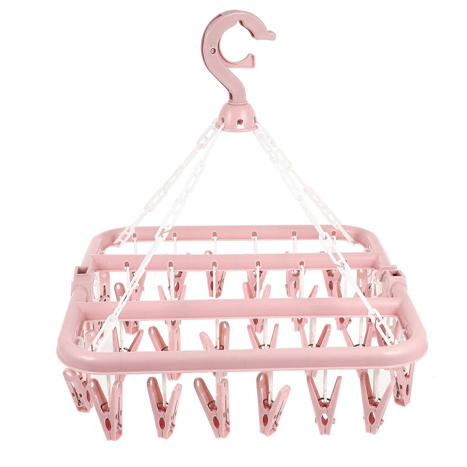 Plastic Folding Hanger with Clips for Socks and Underwear Drying 32 Clips Degree Rotating Hook