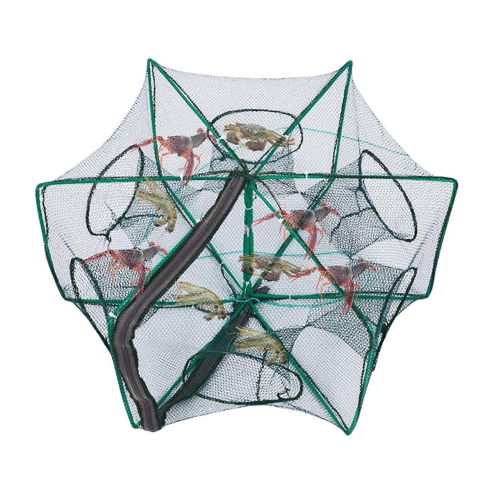 Fishing Bait Trap - 20cm Folding Crawdad Shrimp Net with 6-Hole Nylon Mesh Design for Crab and Small Fish Catching