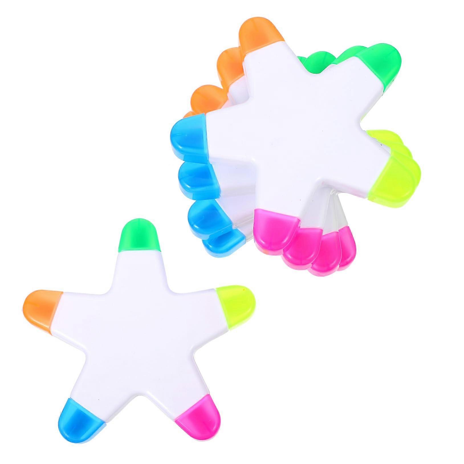 5 pieces starshaped highlighter pens, fluorescent markers, colorful for school and versatile use.