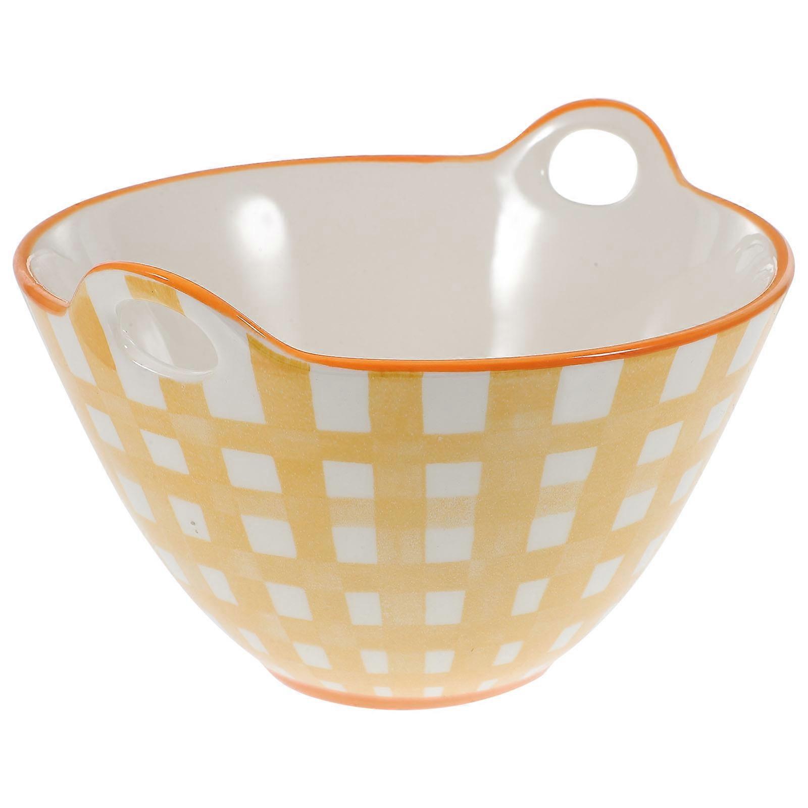 Large Ceramic Salad Bowl for Home in Yellow Color Microwave Safe with Handles 10.5 inches Diameter
