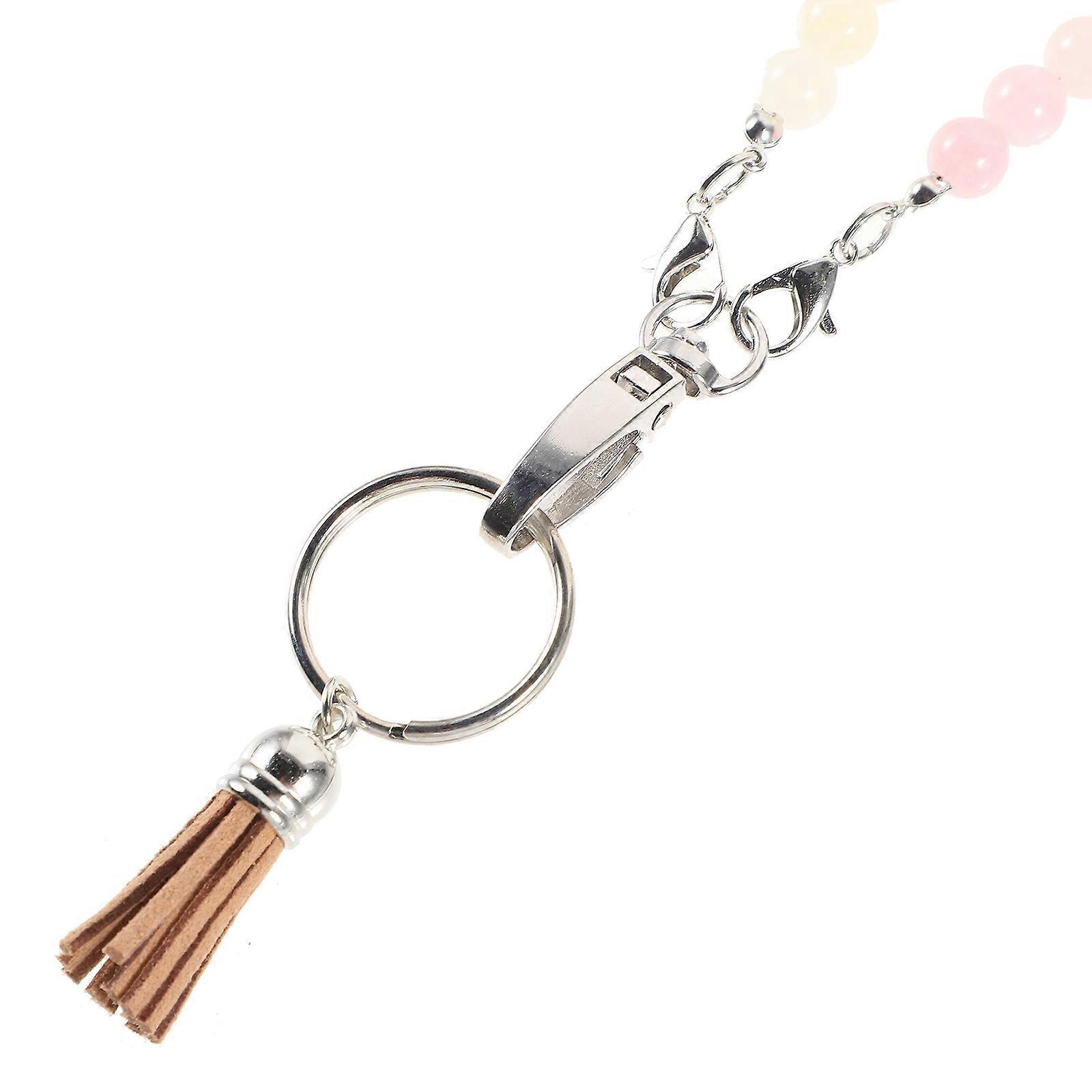 Cute Pink Beaded Key Lanyard with ID Badge Holder for Teachers – Lightweight Neck Strap for Cards and Keys Design for Easy Access
