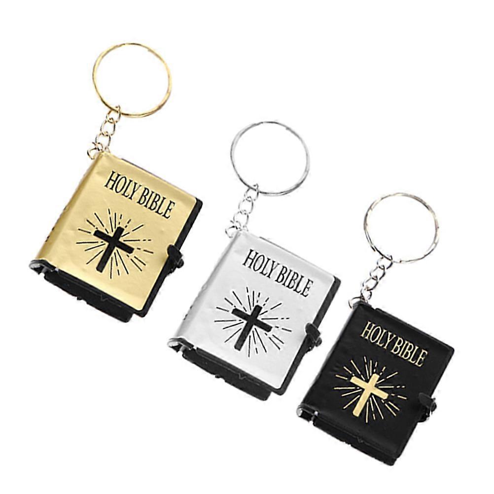 Christian Keychain with Mini Bible Design Made of Durable Plastic and Iron for Personal Faith Display Multi Color 3 Pcs