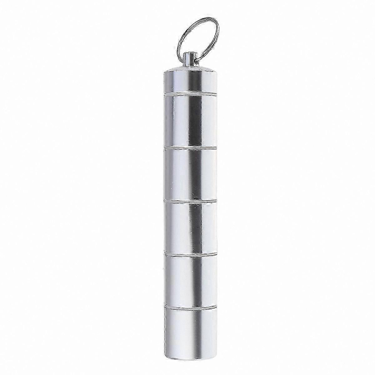 Mini Portable Pill Organizer Keychain Case with 6 Compartments Waterproof Aluminum Storage Container