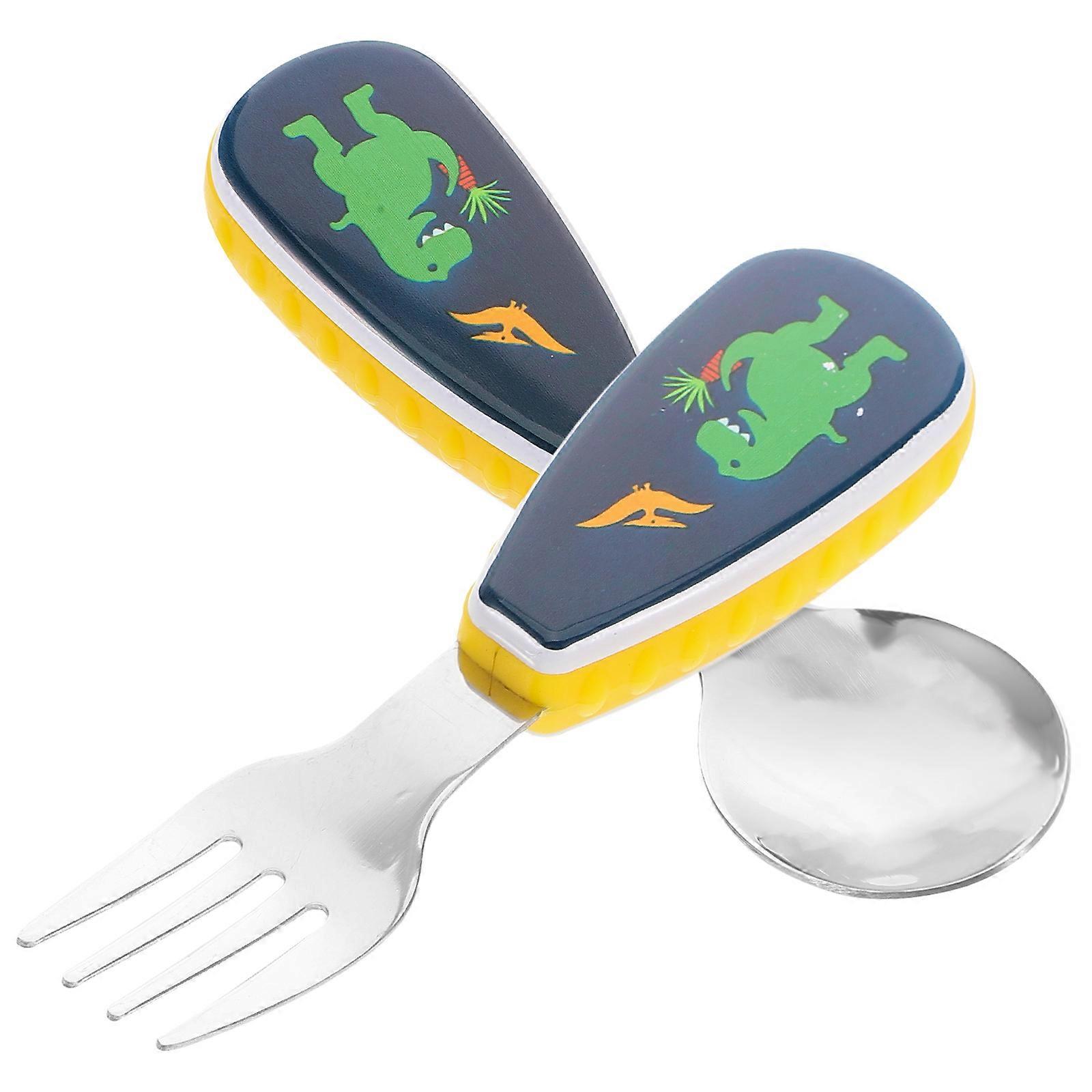 Toddler Spoon Fork Set Stainless Steel Utensils for Baby 1Set Blue Cartoon