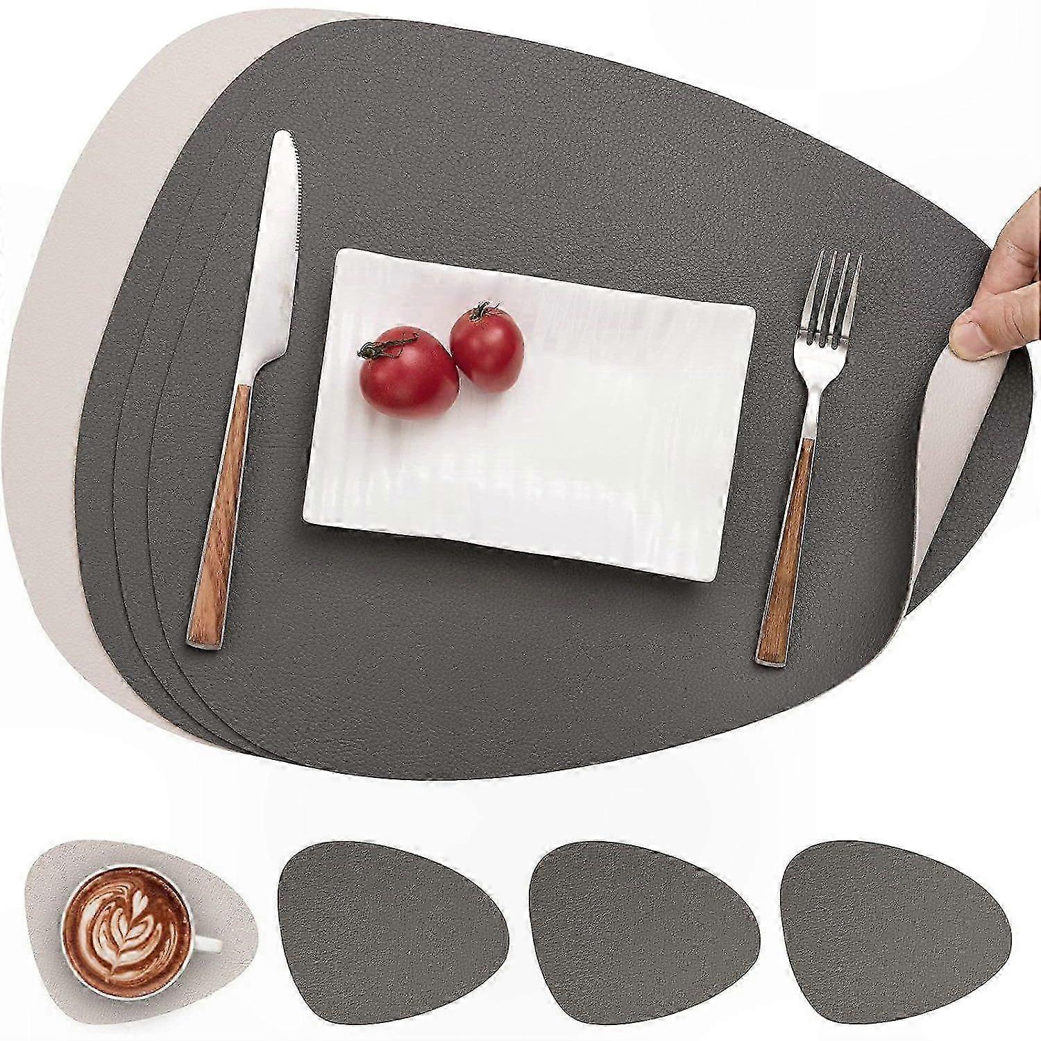 Dark Grey & Light Grey Placemat Set, 8 Coasters, Elegant Dining Table Accessories