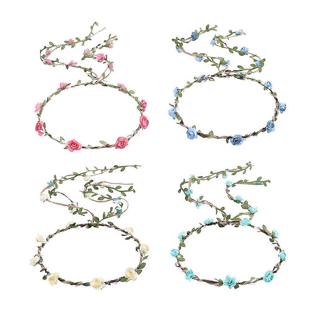 Hair Band Flower Crown 4Set Perfect For Weddings Parties And Festivals With Adjustable Size In Assorted Color