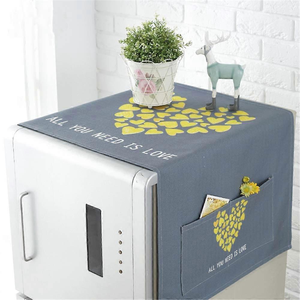 Fridge Dust Cover Washing Machine Top Cover, Waterproof Cotton Linen Refrigerator Protector with Side Pockets, Yellow Heart 100x35cm