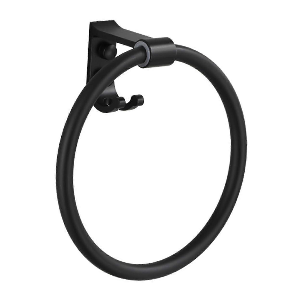 Black Aluminum Towel Ring with Hook - Easy to Install Round Towel Holder for Modern Bathroom Design, Scratch-Resistant, Durable