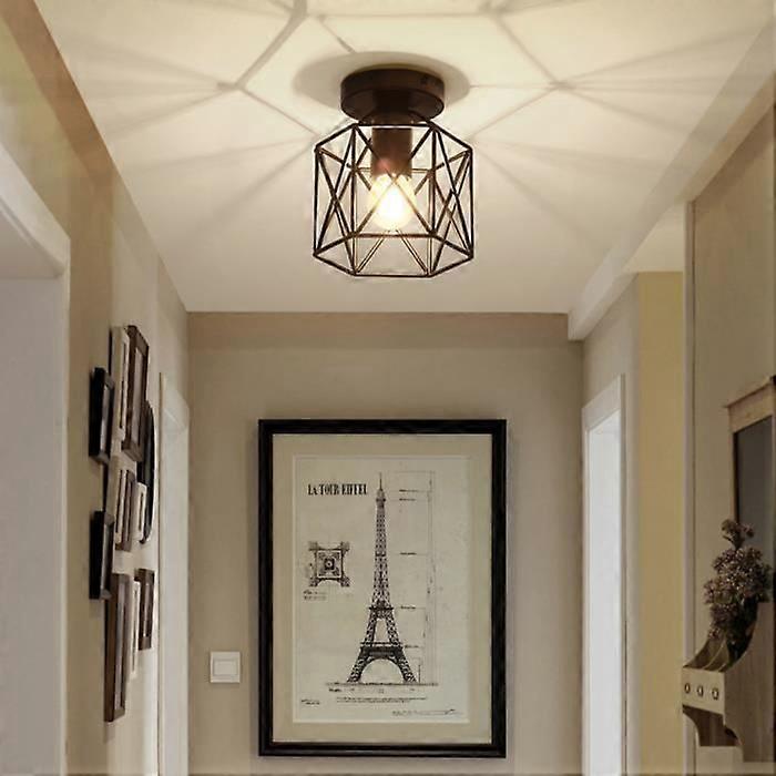Metal Ceiling Light - Square Cage - E27 - Black 1PCS