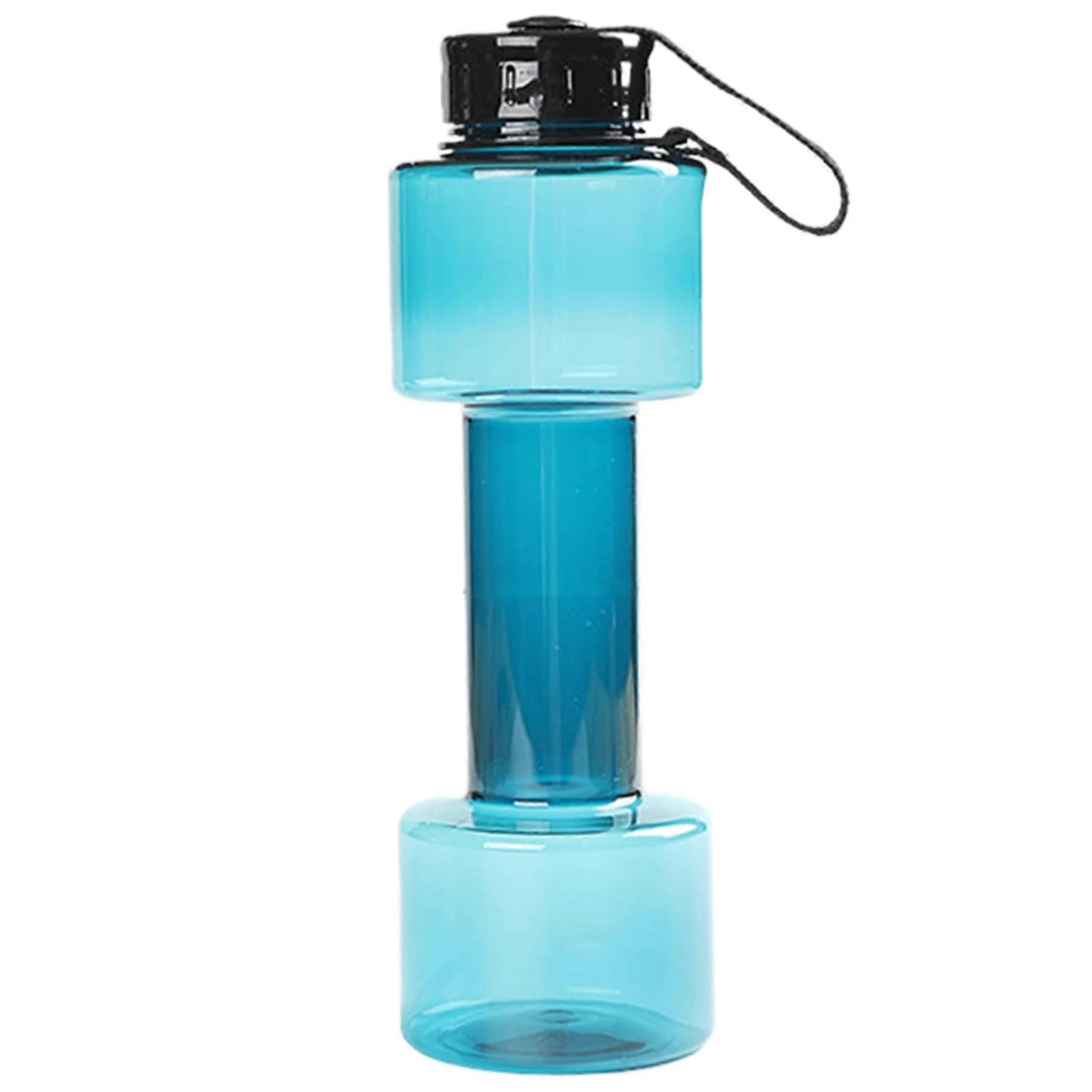 Dumbbell Water Bottle 24 Oz, BPA Free, Dumbbell Shaped, Clear, Blue Fitness Water Bottle for Sports and Exercise