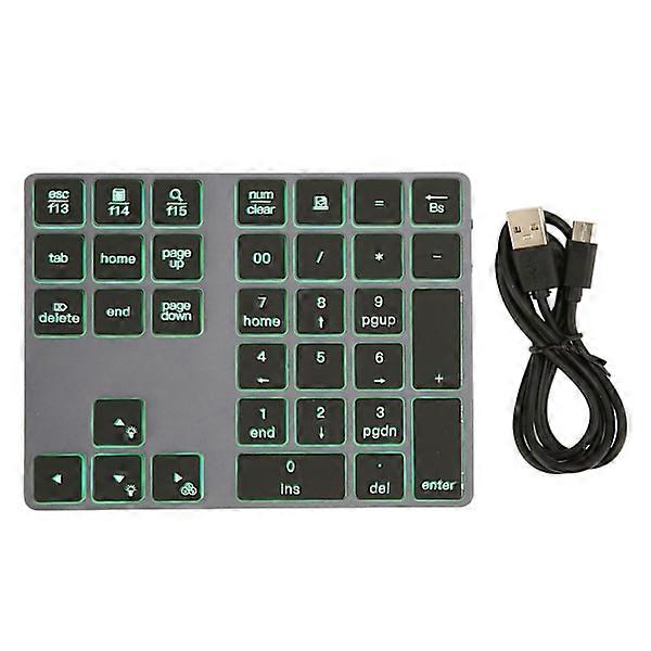 Wireless Numeric Keypad Mini Ultra-Thin Aluminum Alloy 7 Colors Backlit 34 Keys for Windows OS