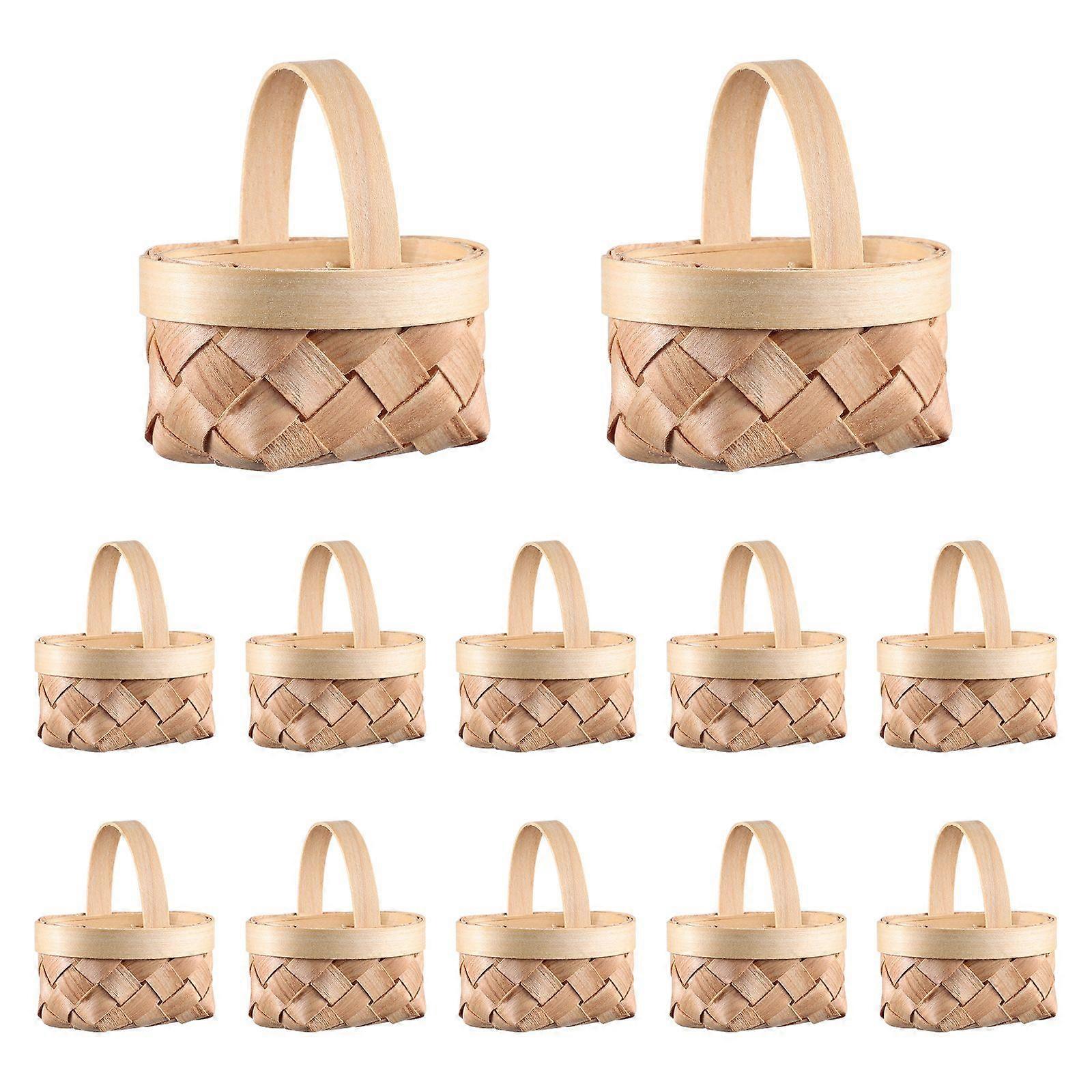 Cabilock 12pcs Small Woven Wooden Baskets Candy Gift Mini Storage Baskets