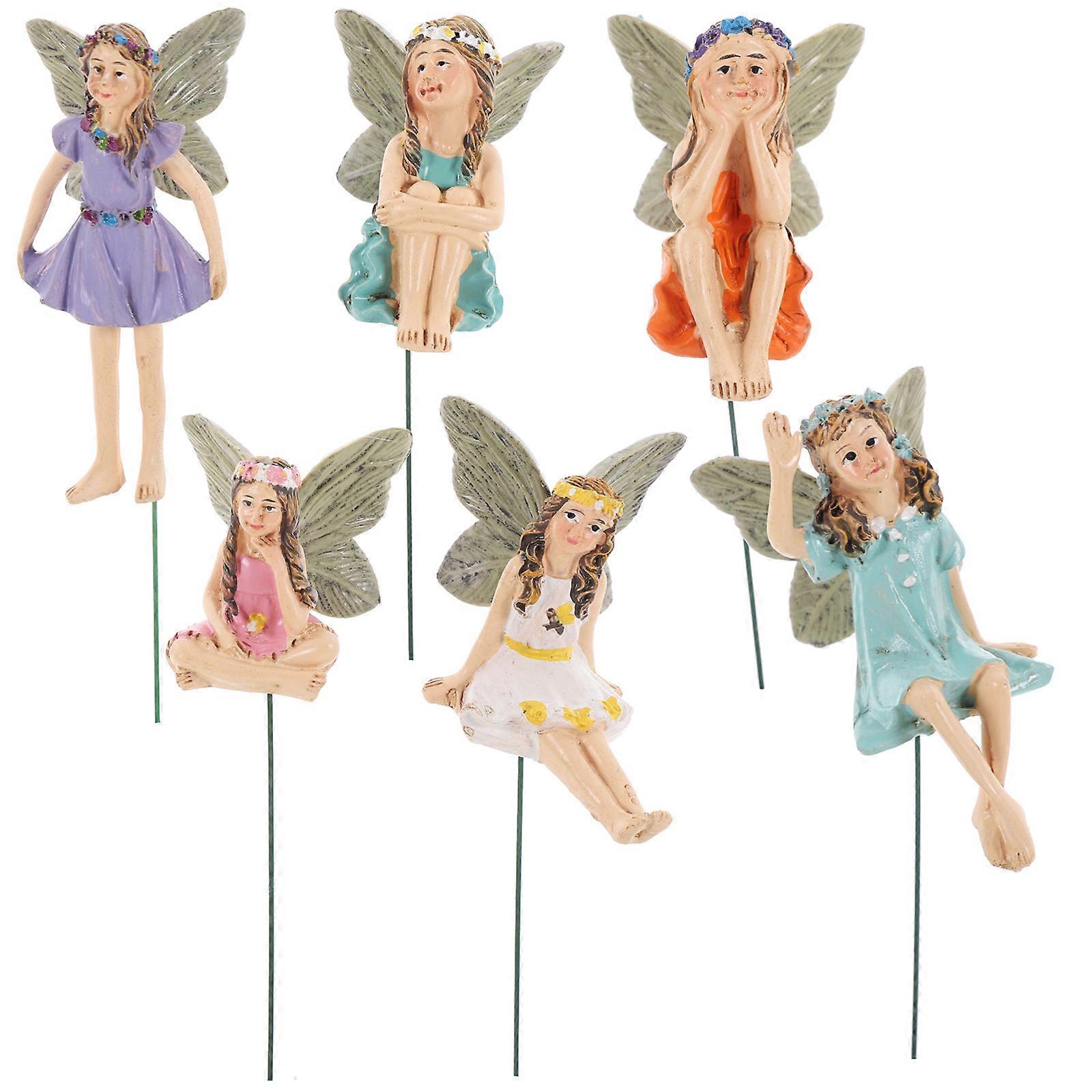 Resin Plugin Set Flower Fairy for Decor 6Pcs Small Decorative Ornaments