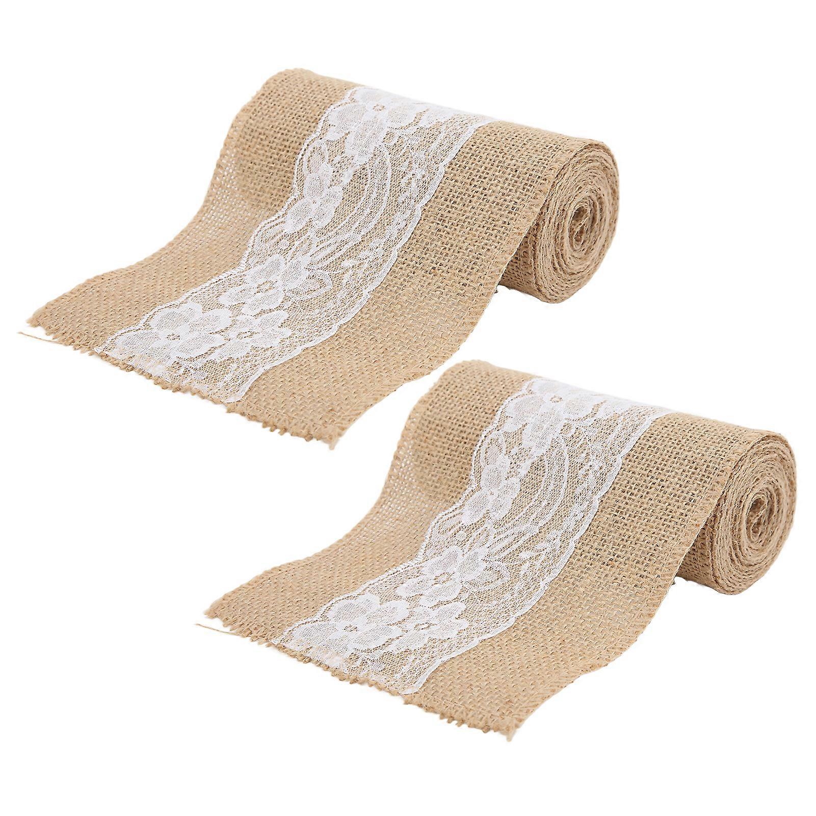 2Pcs Burlap Lace Ribbon 2.4m Length 15cm Wide Rustic Table Decor