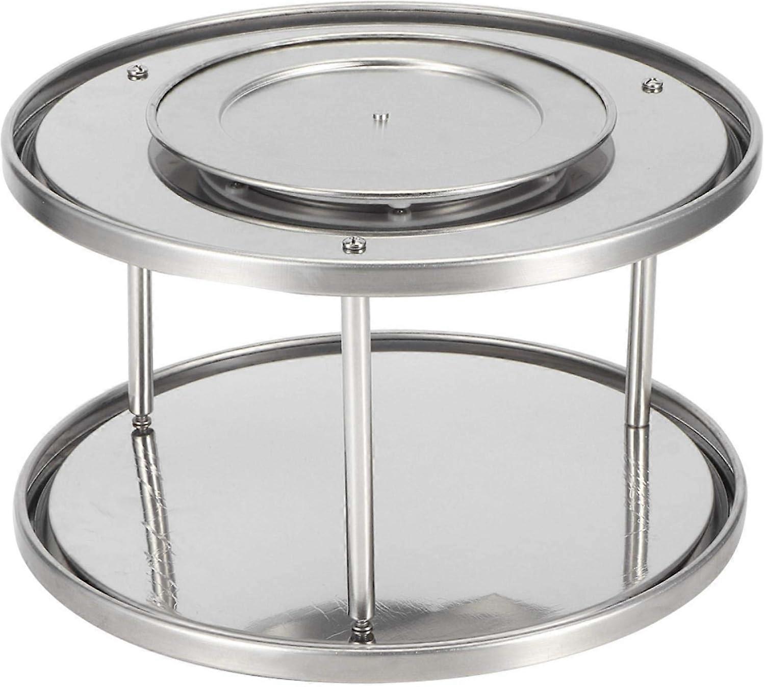 Stainless Steel Spice Rack Double Layer Rotating Tray Organizer Turntable Kitchen Accessory Silver,Starlight