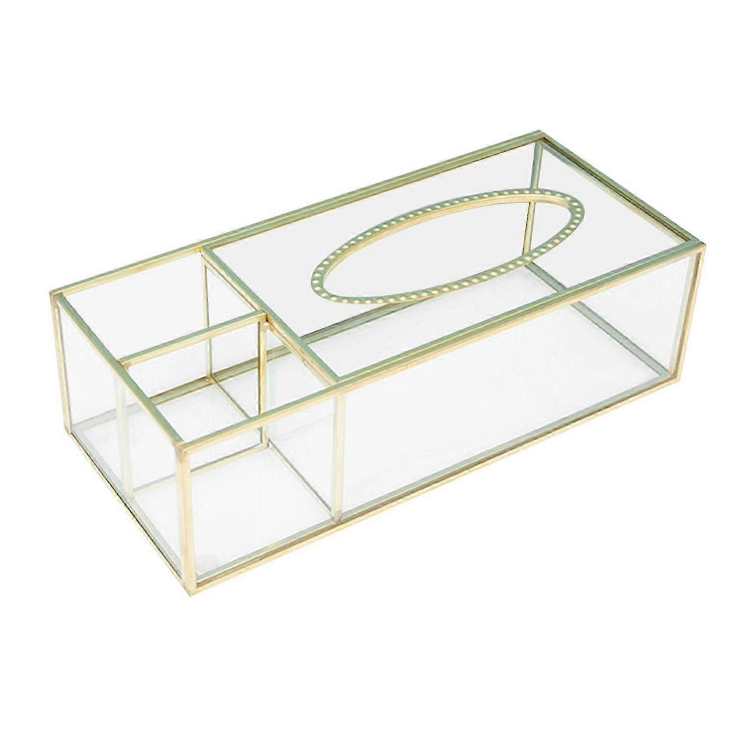 Gold Tissue Box Rectangular Clear Glass Paper Tissue Box for Home