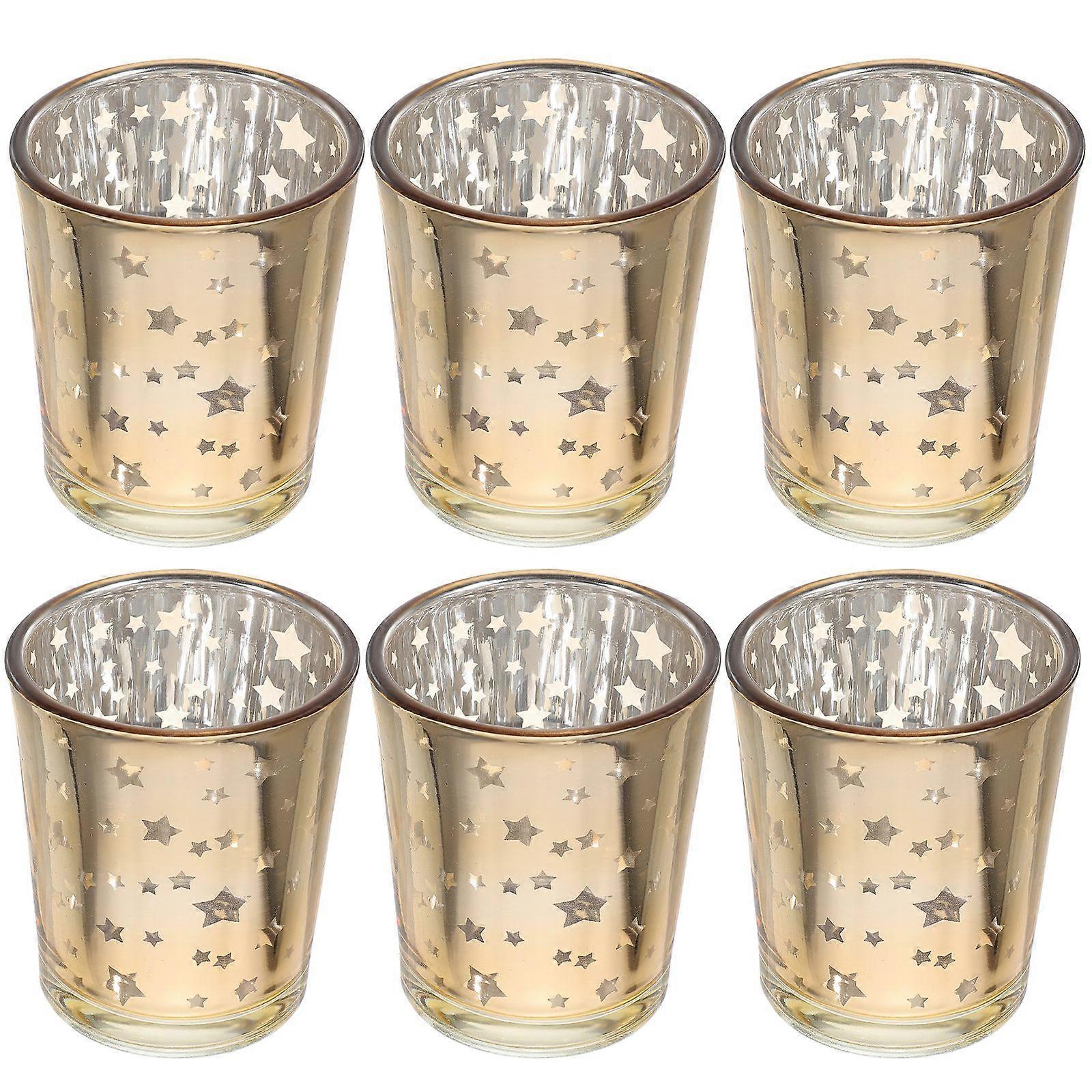 6pcs Glass Candle Holder Pattern Tea Light Candle Container Tea Candle Holder