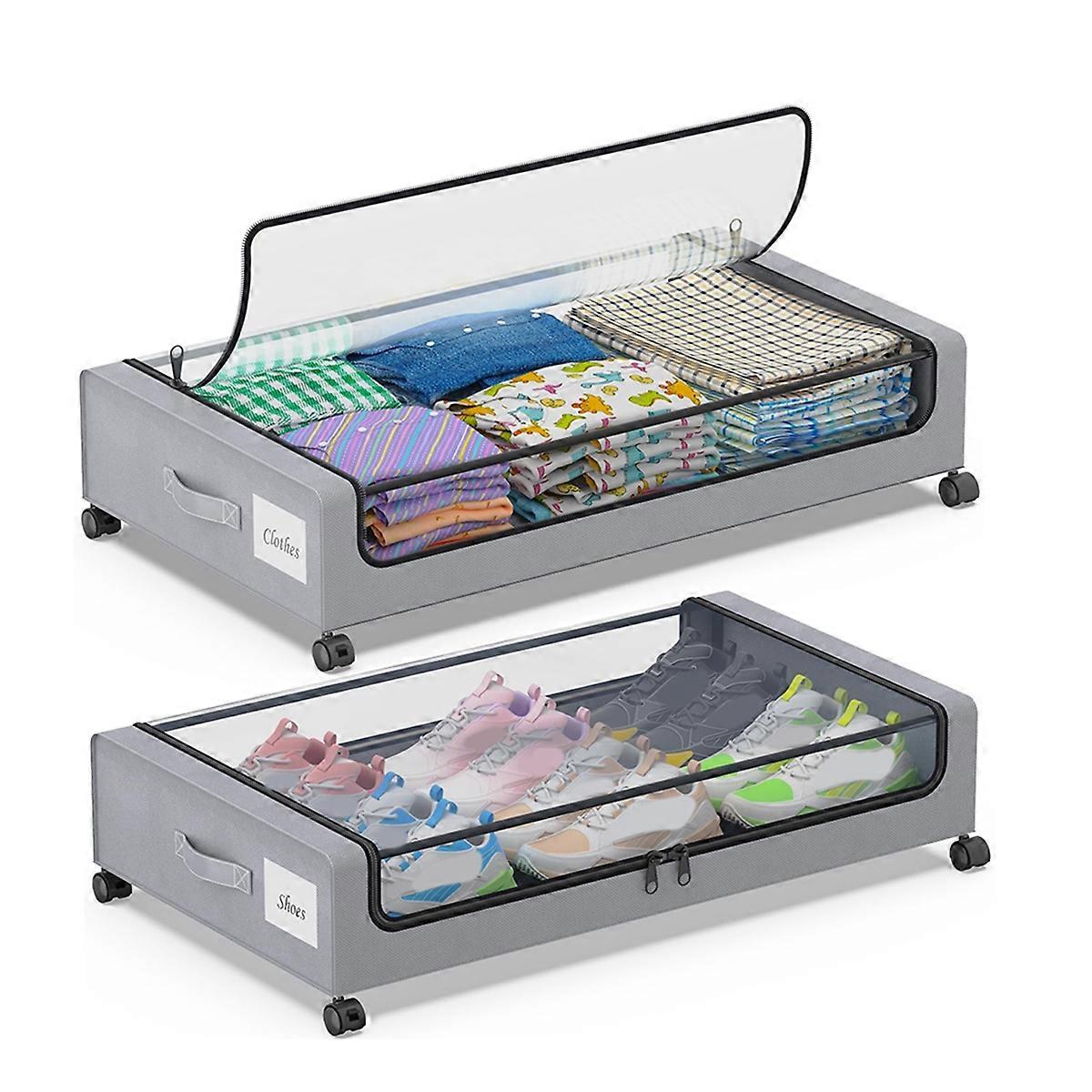 Under Bed Storage with Wheels,2-Pack Under Bed Storage Containers with Lids Rolling Under Bed Drawe