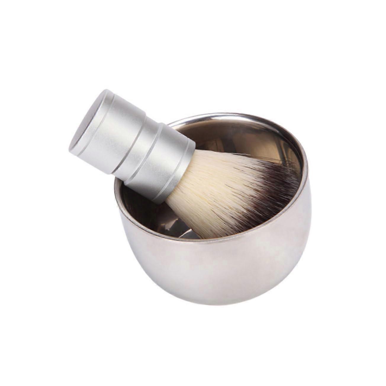 Shaving Brush Set Stainless Steel With Soap Bowl Beard Brush Home And Salon NonSlip Handle Easy To Clean Bristles