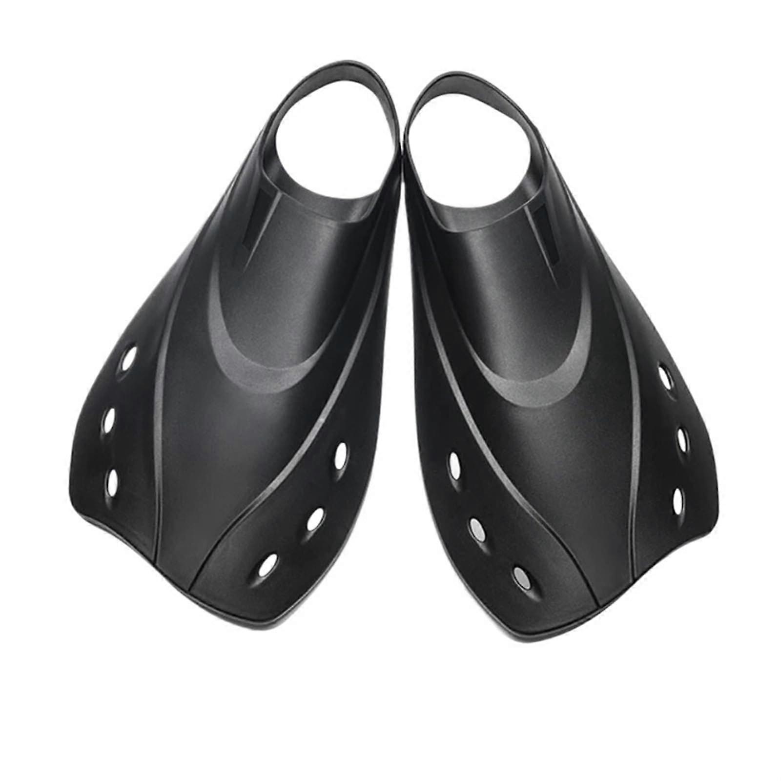 Training Fins Open Heel Short Snorkel Fins, 1 Pair, Size M, Black, Unisex Adults For Snorkeling, Diving, Swimming