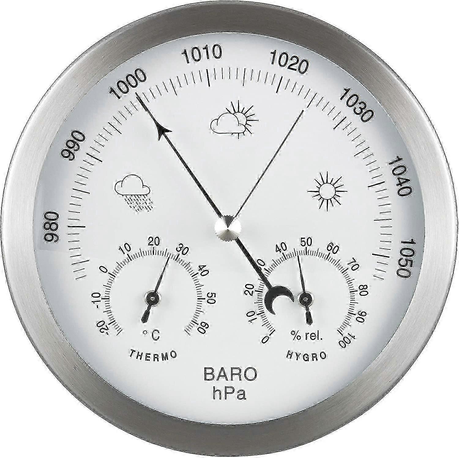 3-in-1 Barometer Weather Station with Stainless Steel Frame and 14cm Thermometer Display