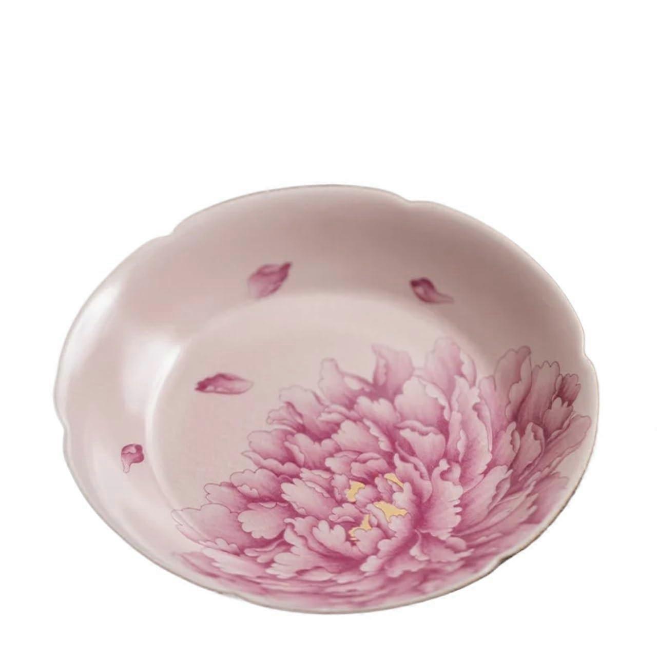 Pink Peony Flower Ru Kiln Porcelain Tea Tray 15.5x2.8cm Handmade for Kung Fu Tea Set, Dry Brew Table Tray