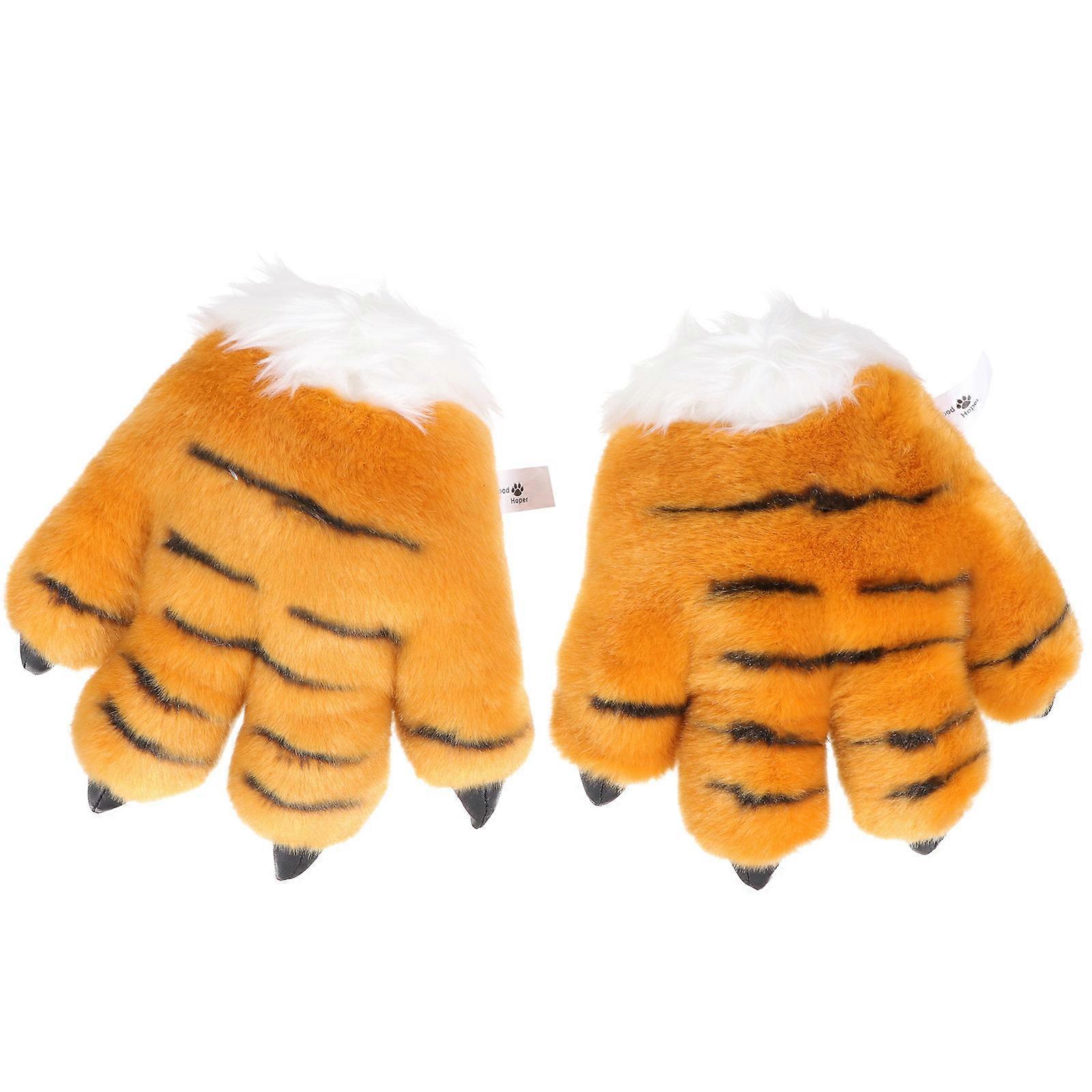 Tiger Gloves Plush Gloves for Role- Use 1Pair Yellow Color