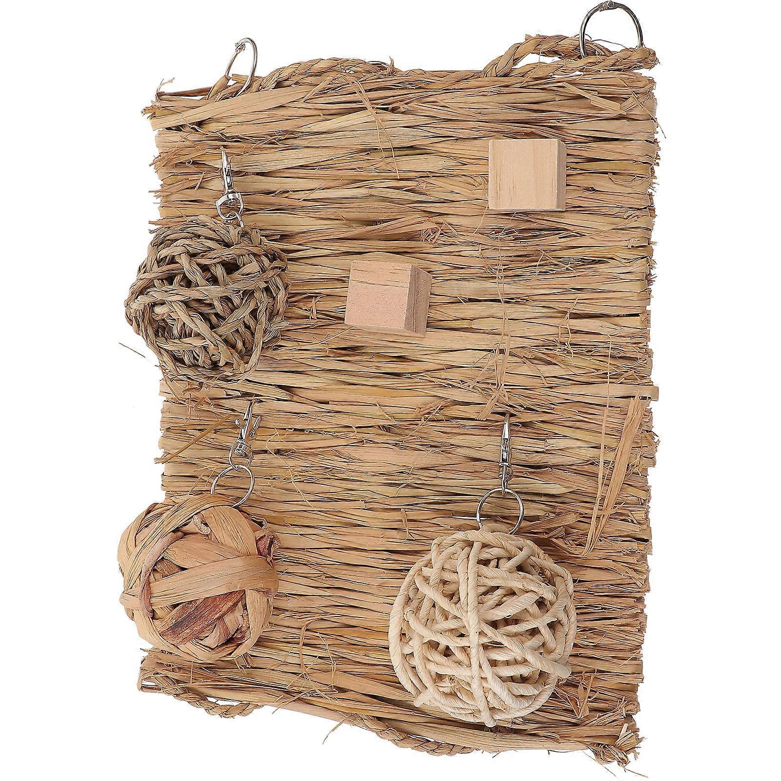 Small Animal Straw Mat Bed for Rabbit Teeth Care 2Sets Sleeping Pad