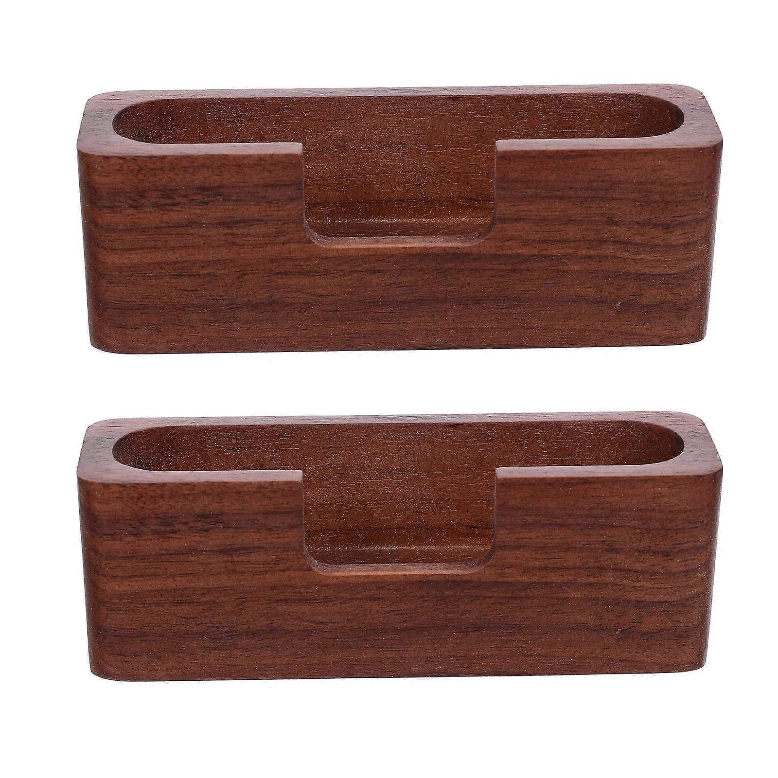 Business Card Holder 2Pcs Coffee Walnut Wood with Non-Slip Base for Storage for Display