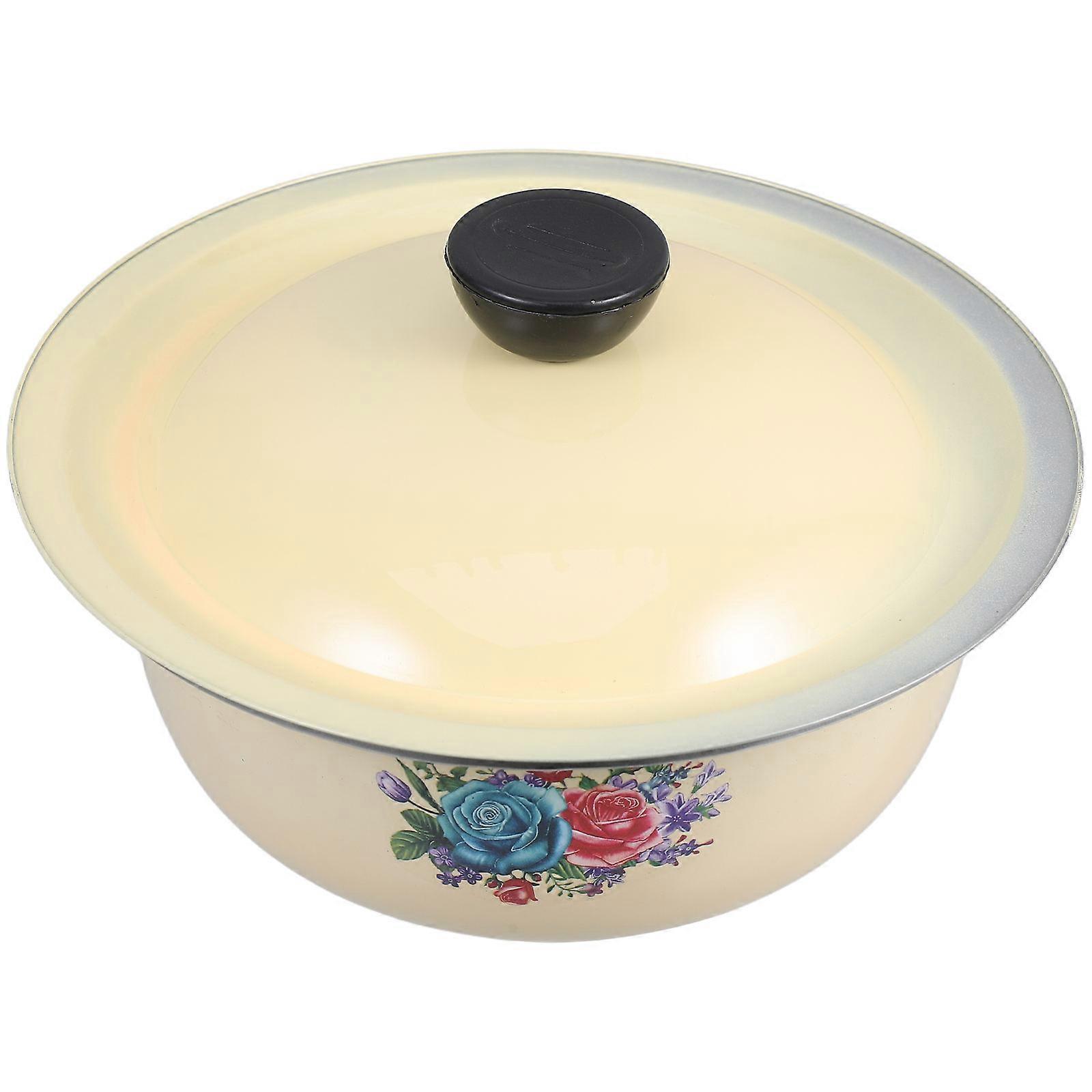 3Pcs Vintage Enamel Mixing Bowls for Dough Kneading with Lids
