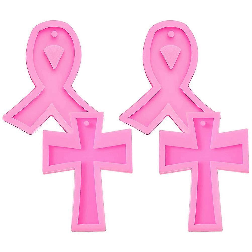Cross Shaped Mold Ribbon Silicone Mold for Keychain 8Pcs DIY Pink