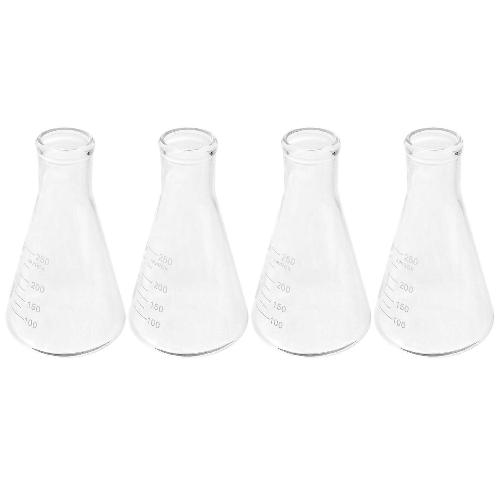 Scientific Glassware Erlenmeyer Flask Wide Neck Conical Triangular Flask Transparent 250ml Educators 4Pcs