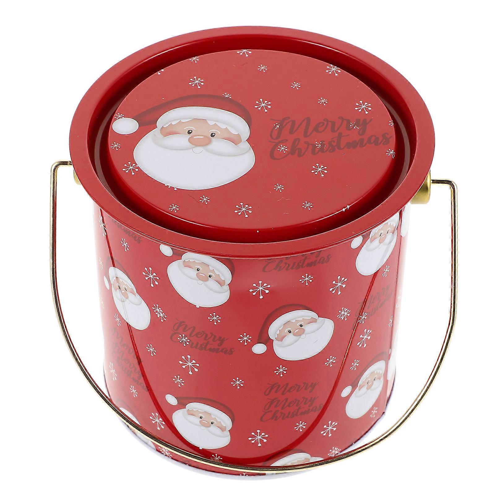 Christmas Tinplate Buckets for Holiday Snack Storage 2Pcs with Lids for Party Use