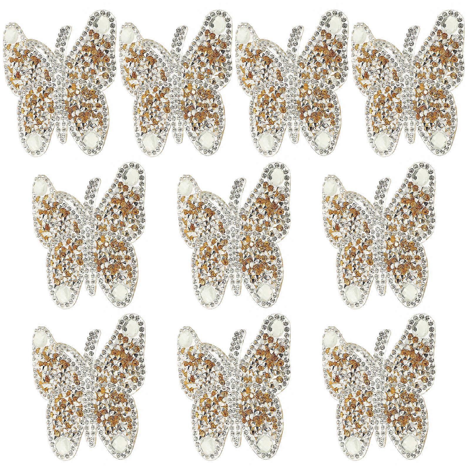 Embroidery Applique Patches Decorative Multi-Function Adhesive Sticker Shiny Butterfly For Diy Projects 10Pcs