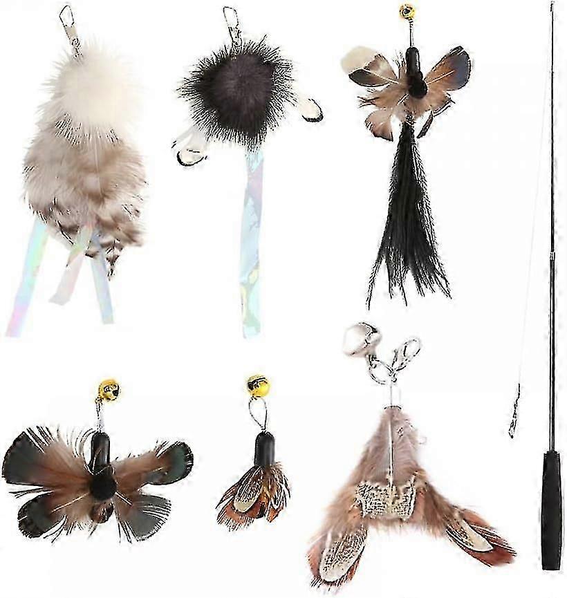 Feather Cat Toy Set, 38.2" Retractable Cat Fishing Replacement Toy With Bells For Kittens Cats