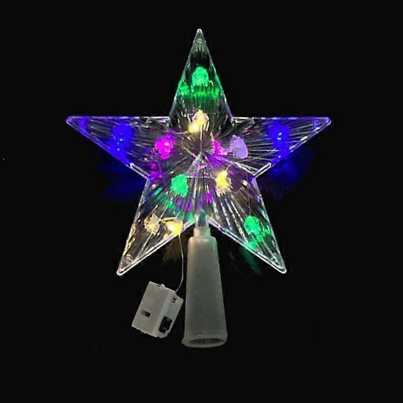 Glowing Tree Topper Star Christmas Tree Decor Transparent Lighted Pentagram LED Christmas Tree Topper Waterproof Battery Powered Holiday Decoration