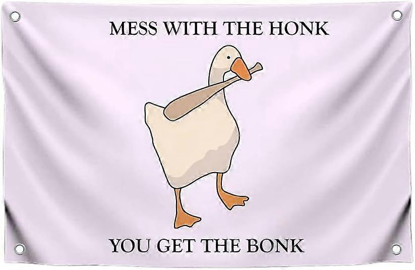 Single Sided Flag with 4 Brass Grommets - Cartoon Meme Flag "Mess with the Honk" - Poster with Illustration Humorous with a Hint of Warning - Banner w