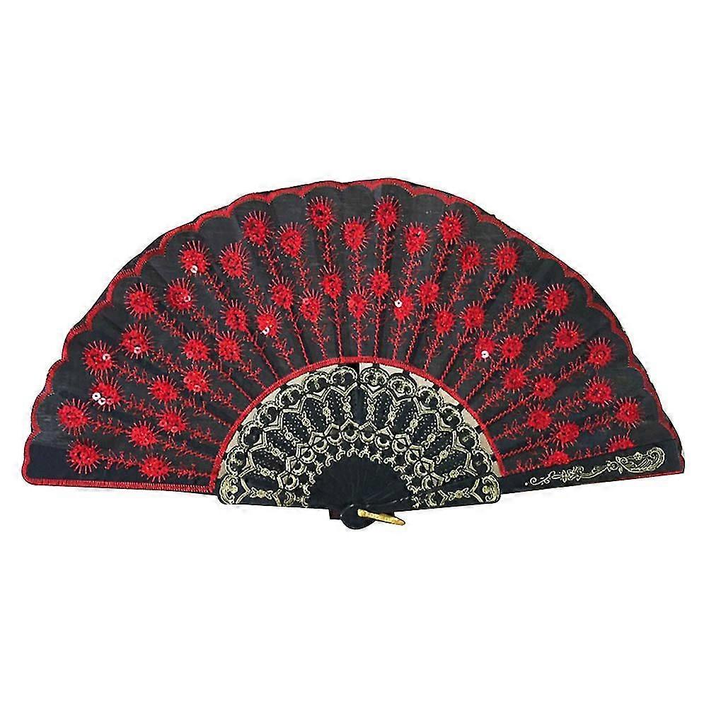 Fashionable Sequins Fan Handmade Dance Hand Fans For Performance Stage Show (red)