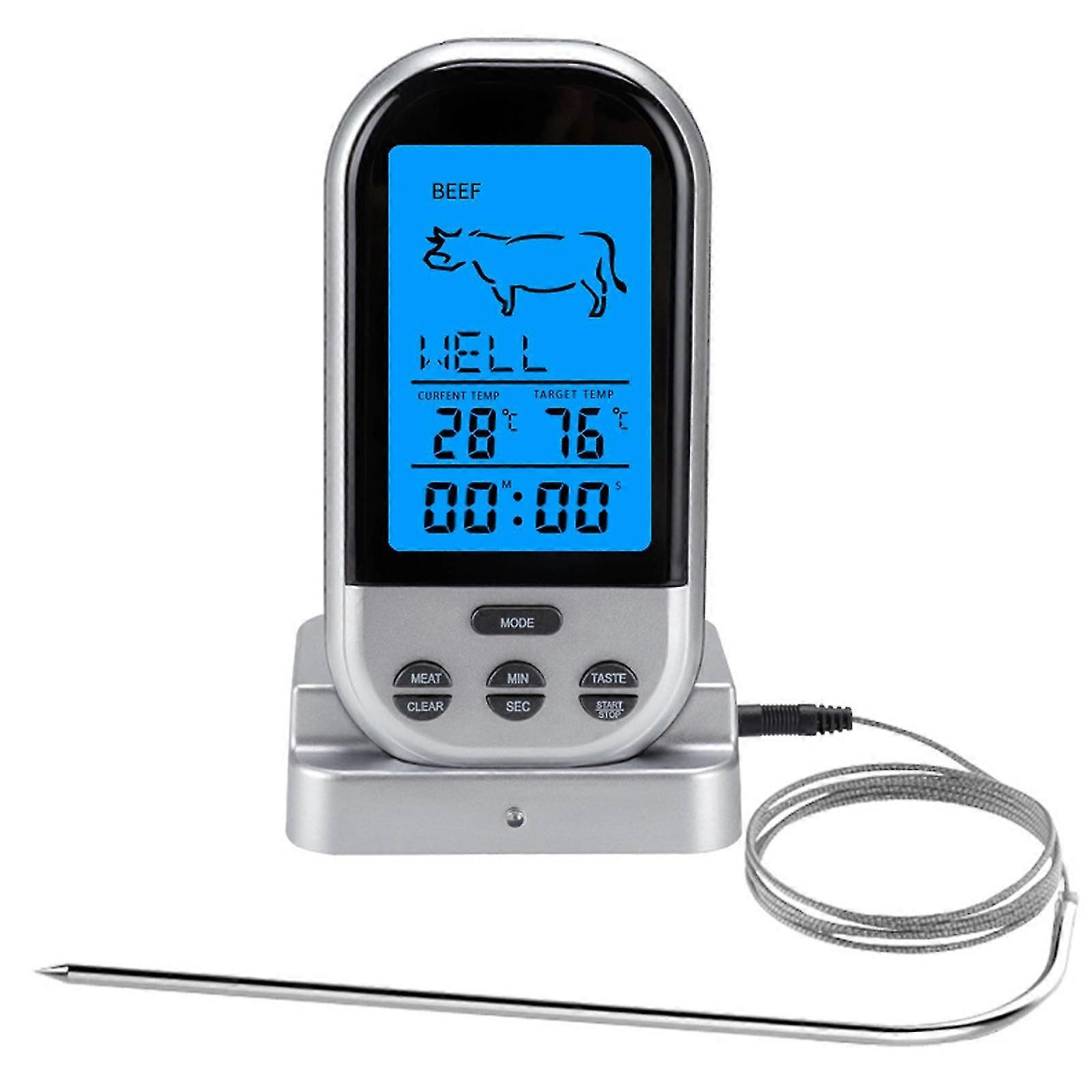 Wireless Digital Meat Thermometer with Remote Probe and Timer for Oven, BBQ, and Grilling