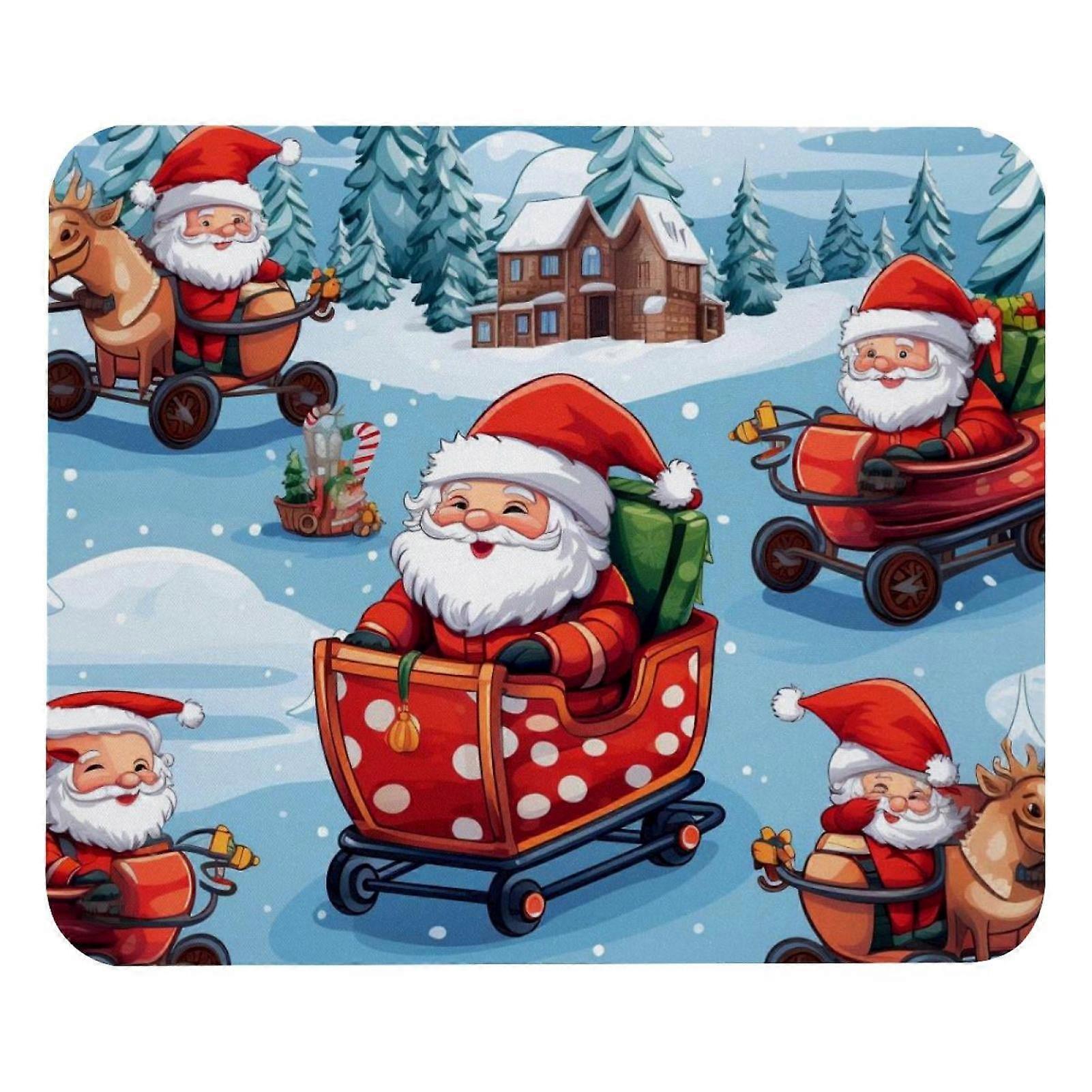 Christmas Sleigh Pattern Mouse Pad with Non-Slip Rubber Base, 8.3'' x 9.8'' Square Gaming & Writing Mat for Laptop, Office, School, Home